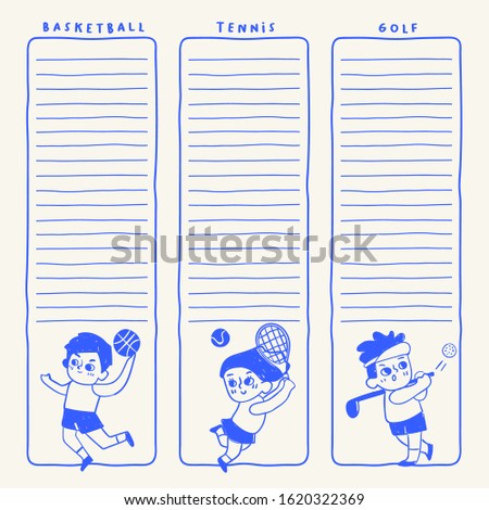 Layout template for notebook with kids playing sports : Vector Illustration