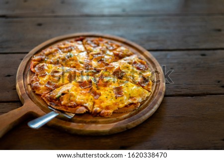 Traditional homemade pizza in restaurant. Healthy Italian food.