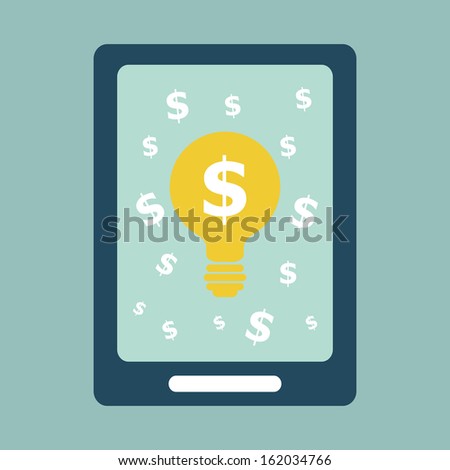 Tablet with money concept idea, stock vector