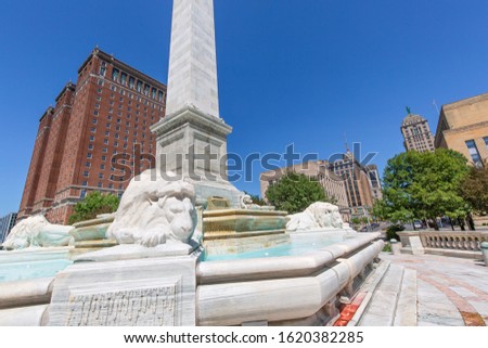 Buffalo City Hall and Marble Lion Of The McKinley Monument in city downtown