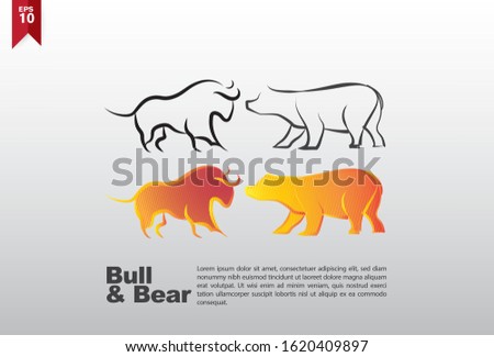 Set of Bull and Bear, business and finance stock exchange icons elements.