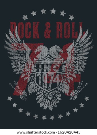 Rock and roll slogan with eagle illustration for t-shirt print and other uses.