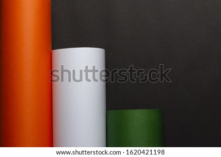 26th Jan Republic Day, Head-on shot of Indian Flag made up of chart papers with a copy space for text, tricolor, saffron, green and white color, 26 January republic day concept