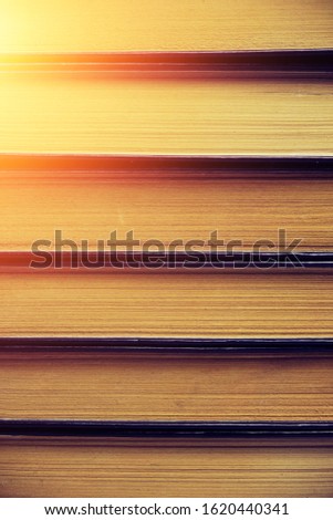 Background of old books, yellowed with time pages,bright light.