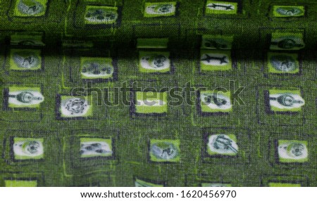 Texture, background, pattern, green silk fabric, delicate weaving, check print fantasy scarf, design, openwork weaving