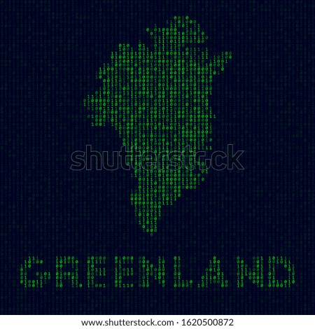 Digital Greenland logo. Country symbol in hacker style. Binary code map of Greenland with country name. Attractive vector illustration.