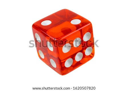 Closeup red dice isolated on white. Full clipping of the cube with faces 2, 4 and 6. Royalty-Free Stock Photo #1620507820