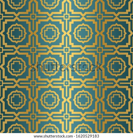 Geometric Seamless Pattern. Modern Ornament.  Illustration. For The Interior Design, Wallpaper, Decoration Print, Fill Pages, Invitation Card, Cover Book. blue gold color.