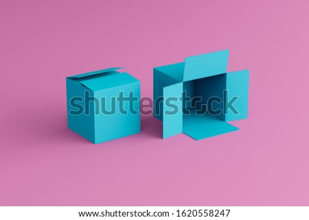 open and closed box on a pink background, two boxes, place for text, place for logo, wallpaper