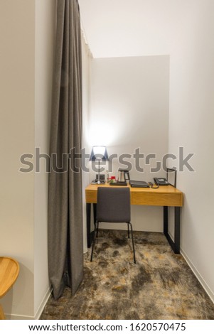 Interior of a hotel room, work space