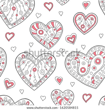 Heart graphic doodle pink color seamless pattern background illustration vector