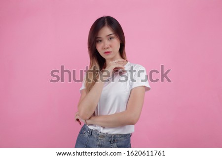 girl white skin beautiful isolated on pink background.