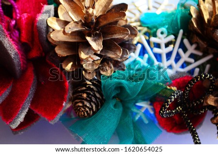 Christmas and New Year decorations. Winter holidays composition. Close up details.