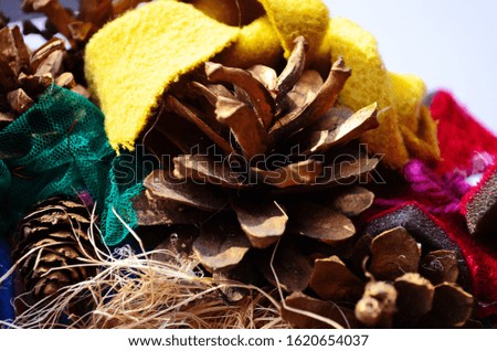 Christmas and New Year decorations. Winter holidays composition. Close up details.