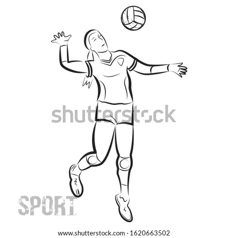 A female volleyball player kicks the ball. Vector illustration.