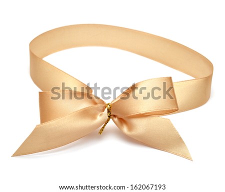 Yellow ribbon bow isolated on white background