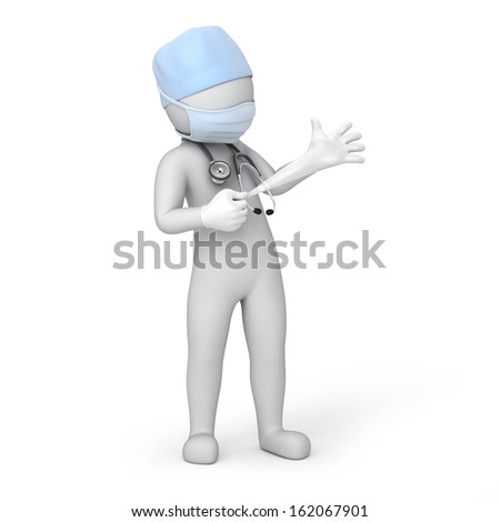 humorous doctor pulls a glove. image with a work path