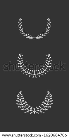 Hand drawn wreath for design use. White Vector doodle flowers . Abstract pencil boho drawing branch circle. Artistic illustration elements plant and bloom on black chalk board