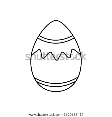 Outline symbol design isolated on white background. Vector egg illustration with lines and wave inside. Easter element template. Food icon.