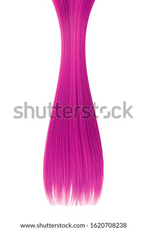 Pink hair isolated on white background. Long ponytail