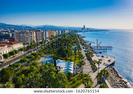 Cyprus. Panorama of Limassol. The coast of the city of Limassol. Coast of the cities of Cyprus. Lemassol embankment top view. Tourism in the Republic of Cyprus. Traveling in the Mediterranean Sea. Royalty-Free Stock Photo #1620765154