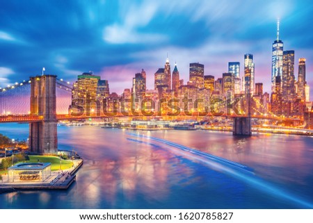 beautiful iconic Brooklyn Bridge with sunset, New York City, USA