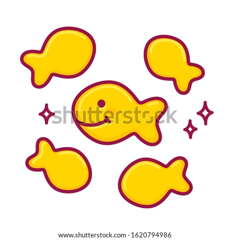 Fish shaped salty crackers. Vector illustration in cute cartoon style.