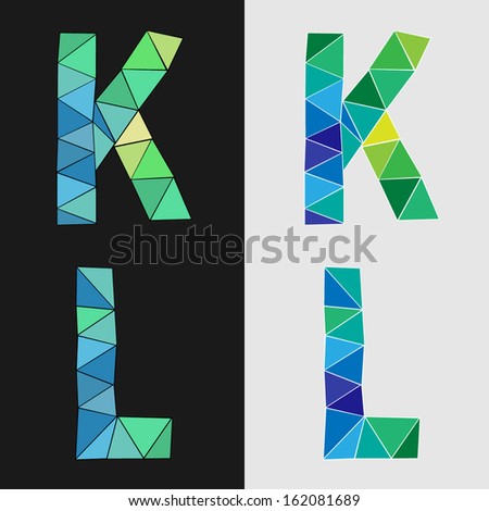 Letters K and L. Colorful geometric font. 
