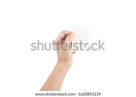 Hand holding a virtual card with your. Isolated