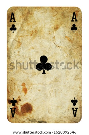 Ace of clubs Vintage playing card isolated on white (clipping path included)