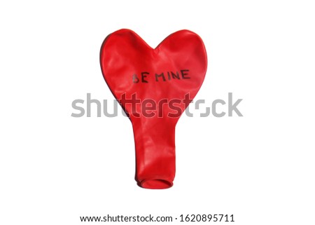 Red baloon heart shaped with a text Be Mine isolated on white background, hard light