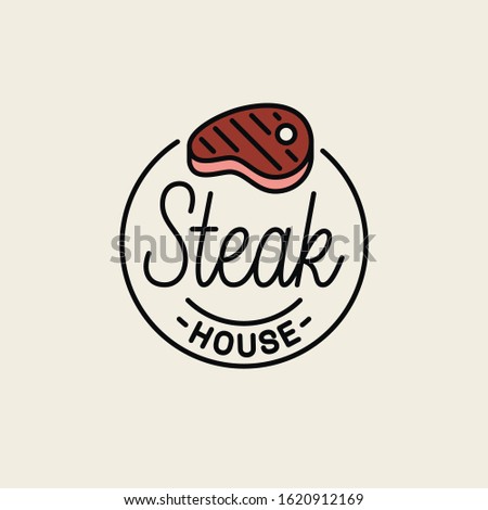 Steak house logo. Round linear logo of steak grill and bbq on white background
