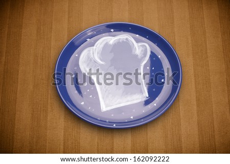 Colorful plate with hand drawn white chef symbol on grungy background