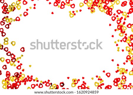 Heart shaped confetti. Holiday Valentine's Day white background top view