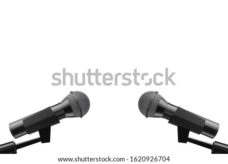 3d rendering. Two microphone with clipping path isolated on white background.