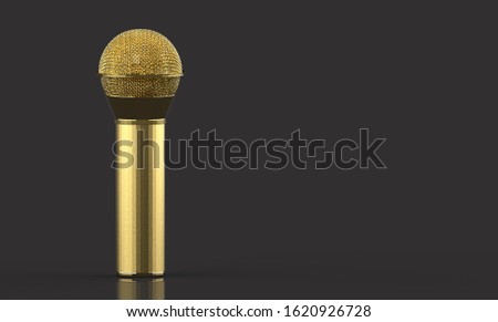 3d rendering. A Golden microphone with clipping path isolated on gray background.