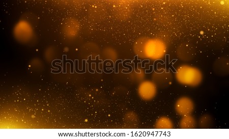 gold particles abstract background with shining golden Floating Dust Particles Flare Bokeh star on Black Background. Futuristic glittering in space. Royalty-Free Stock Photo #1620947743