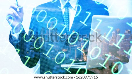 Abstract background of digital binary code of software. Programming software code on computer screen which develop by the programmer to solve the business requirement.