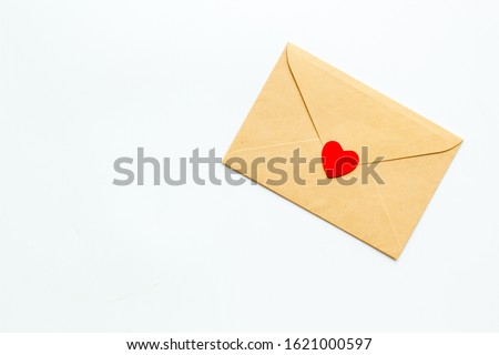 Valentine's Day. Love letter and red box. White background top view mockup