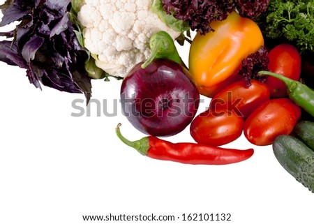 Tasty fresh vegetables for salad preparation isolated on white background