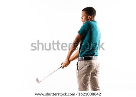 Afro American golfer player man over isolated white background