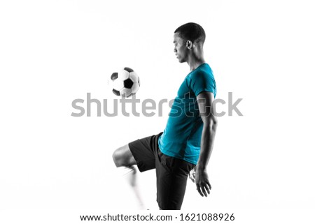 Afro American football player man over isolated white background