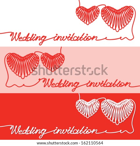 Wedding invitation of the lines with hearts, white, red and pink background