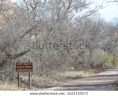 Coconino National Forest Campground at Clear Creek sign. Yavapai County, Arizona USA