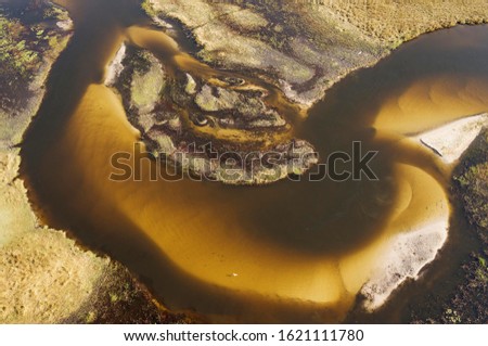 Sandy section of the Gomoti River with its channels and islands, aerial view, Okavango Delta, Botswana