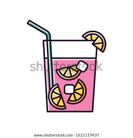 Caipirinha pink RGB color icon. Brazilian cocktail. Alcoholic beverage with lime and sugar. Traditional drink. All-day cocktail. National potation. Isolated vector illustration