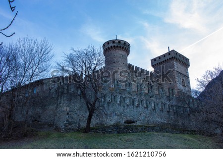 Wide photo of Fenis Castle located in Aosta Valley. 