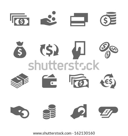 Simple icon set related to Money. A set of sixteen symbols. Royalty-Free Stock Photo #162130160