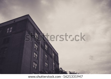 Texas school book depository in black and white on a cloudy day Royalty-Free Stock Photo #1621331947