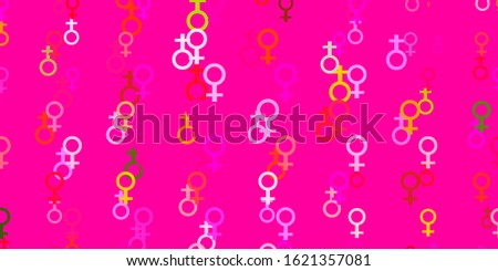 Light Pink, Green vector backdrop with woman's power symbols. Abstract illustration with a depiction of women's power. Elegant design for wallpapers.